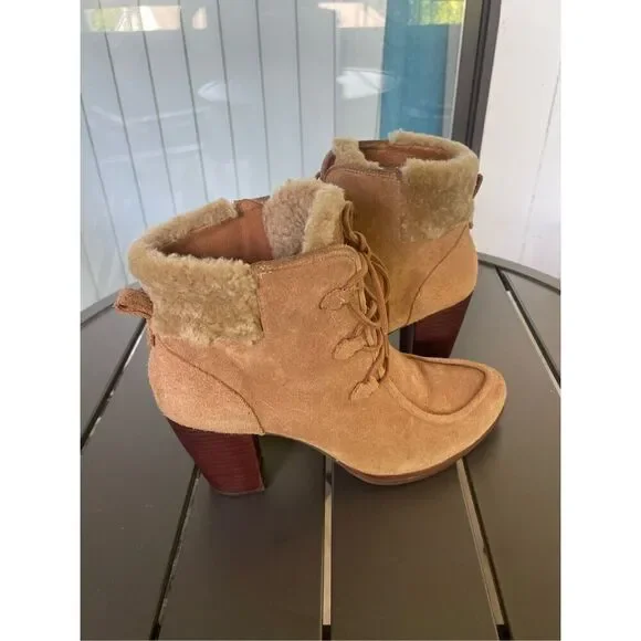 UGG Analise Chestnut Lace Up Ankle Boots Suede Chunky Heel Size 10 - Picture 11 of 13